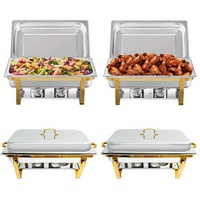 Ensemble de réchauds de buffet en acier inoxydable 316 argent/or, rectangulaires, style américain, pour hôtels, traiteurs, fêtes, mariages