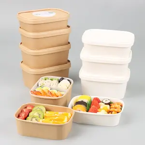 500 650 750 1000 1200 1400 Ml Eco Friendly Custom Printing Takeaway Food Packing Container Square Salad Bowl With Lid