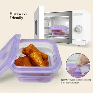 Silicone folding transparent crisper with Lids collapsible boxes silicone lunch containers microwavable foldable boxes