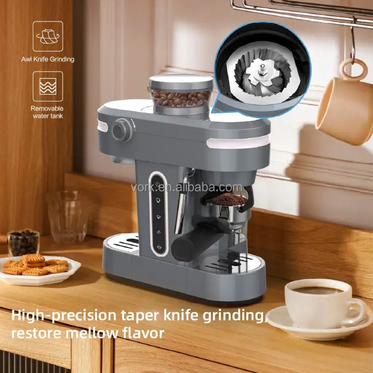 מטחנת ULKA ODM מכונת קפוצ'ינו חשמלית נירוסטה 2024 איטליה עיצוב מכונת קפה אספרסו 15 בר 3 ב-1 שנתיים 750 מ""ל