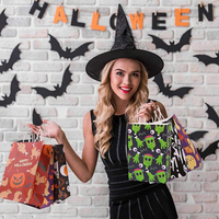 Sacs cadeaux en papier kraft pour Halloween, motif fantôme effrayant, boîte cadeau recyclable avec poignées pour fournitures de fête