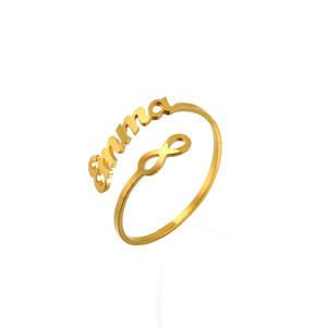 Ensemble de bagues ajustables en acier inoxydable plaqué or avec lettres anglaises personnalisables pour couple, bijoux de mode pour hommes et femmes - Product Image 5