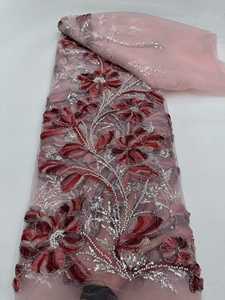 NI.AI yeni stil çiçek tasarım dantel inci dantel Net kumaş pullu boncuklu dantel renkli nakış kumaş inci dantel - Product Image 6