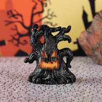 4 pièces Figurines LED d'Halloween en résine, motif fantôme dessin animé sur souche d'arbre avec visage d'horreur, pour décoration de bureau, maison hantée et accessoire de fête