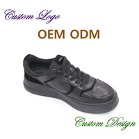 Baskets noires de luxe personnalisées, chaussures de sport rondes pieds nus respirantes et antidérapantes en cuir