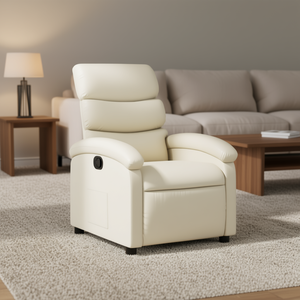 Fauteuil inclinable en similicuir crème, inclinaison manuelle, mobilier de salon contemporain, accoudoirs rembourrés, structure en bois - Product Image 2