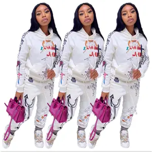 Solid Color Long Sleeve Sweatshirt Zipper Joggers graffiti Tracksuit Sweat Suit 2 Piece Sweatsuit Set Outfits Women Track Suit