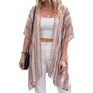 <b>Summer</b> Kimono <b>Cardigan</b> For Women Boho Floral Short Sleeve Swimwear Cover Up Loose V Neck Beach Wear Light Weight Fashion Top - Product Image 2