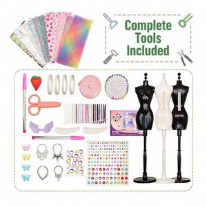 Toysrunner <b>Fashion</b> Designer Kit Beginners <b>Sketchbook</b> Creative Trims Ribbons Outfits Accessories Designs Display Measure Storage - Product Image 2