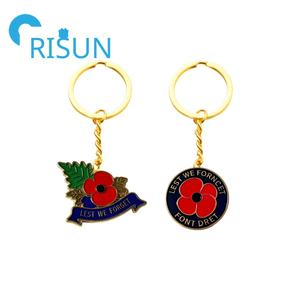 Émail personnalisé N'oublions pas le drapeau du jour du Souvenir coquelicot porte-clés porte-clés pour la fête des anciens combattants porte-clés coquelicot personnalisé porte-clés - Product Image 2