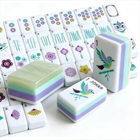 Jeu de Mahjong familial portable de luxe, personnalisé, pliable, moderne, 4 couches, vert perle, en acrylique, avec tuiles florales et de poisson, Ren Sheng