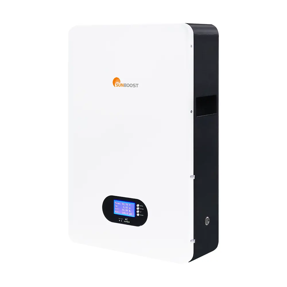 Sunboost 51,2 V 100Ah LifePO4 Batería de iones de litio montada en la pared 200 Ah Capacidad nominal 10kWh Potencia de salida para uso doméstico