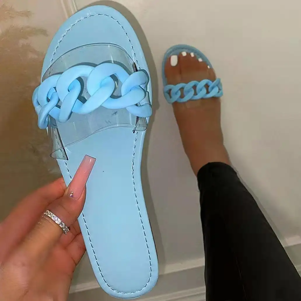 नई देवियों सैंडल ऑनलाइन पारदर्शी प्लास्टिक की श्रृंखला फैशन जूता