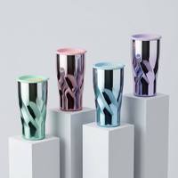 Gobelet isotherme de luxe 20oz avec logo personnalisé, en acier inoxydable électroplaqué, à double paroi, anti-fuite, avec motif spirale 3D en relief et effet ombré, maintien thermique 12-24h