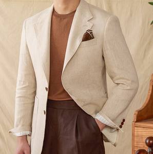 <span class=keywords><strong>Blazer</strong></span> Classico da <span class=keywords><strong>Uomo</strong></span> in Lino 100% per l'Estate, Giacca Casual Leggera Sfoderata Traspirante a Due <span class=keywords><strong>Bottoni</strong></span> Monopetto - Product Image 2