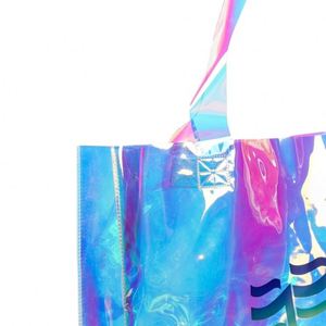 Sac fourre-tout holographique en PVC pour femmes avec logo personnalisé grande mode épaule plage shopping au laser - Product Image 5