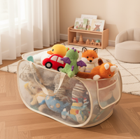 Panier de rangement pour jouets d'enfants en maille écologique rectangulaire moderne de grande capacité avec poignées portables, bac de rangement pour garage