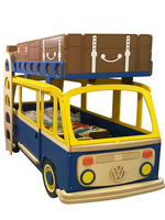 Cama Infantil con Forma de Autobús Vintage, Cama de Madera Maciza con Forma de Coche para Habitación de Niños, Cama Temática Divertida para Dormitorio, Personalización Multifuncional