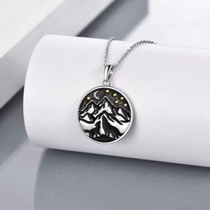 Gioielli alla moda 925 in argento Sterling Design <span class=keywords><strong>Wolf</strong></span> & Mountain ciondolo collana per uomo - Product Image 1