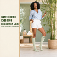Chaussettes de compression personnalisées en fibre de bambou, hauteur genou, pour femmes et hommes, respirantes, douces, pour le voyage, le travail, soutien, vente en gros, OEM