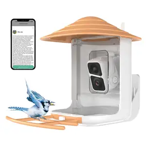 Comedero inteligente para pájaros con cámara HD impermeable para exteriores de alta calidad al por mayor con panel solar de reconocimiento AI, cuencos y comederos para mascotas