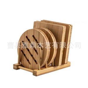 Bamboo Coaster Set Round And Square Hollow Heat Insulation <b>Mat</b> Natural Wood Color Eco Friendly Home Use - Product Image 3