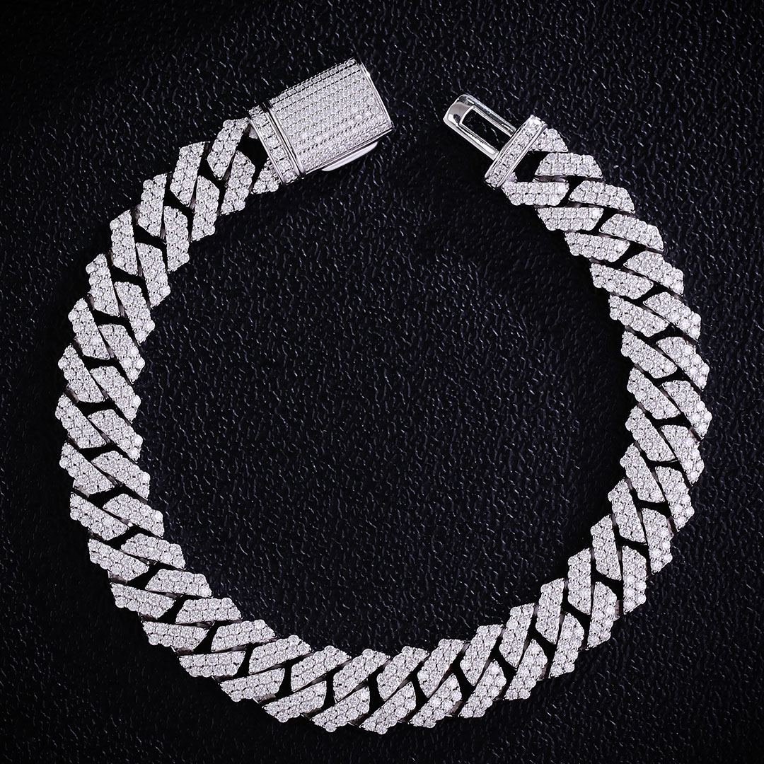 12mm silver moissanite 2 rows of stones-C17993