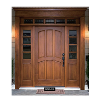 Porte d'entrée de luxe en acajou/noyer massif sculptée à la main, finition teintée sur mesure, panneau de verre double vitrage, porte extérieure