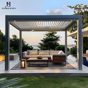 Louvered Outdoor Hardtop <strong>Small</strong> <strong>Pergola</strong> with Rolling Shutter Blinds for Patio Garden Dark Grey Aluminium Pavilion - Product Image 2
