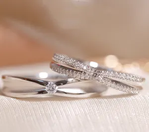 18k纯金钻石结婚戒指套装精致订婚新娘情侣钻石铺砌戒指黄金