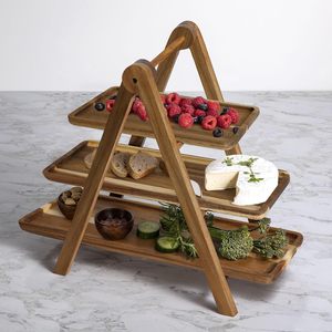 Bandeja de madera de 3 niveles para servir en granja rústica, bandeja de madera para postres, estante de exhibición para pasteles, soporte para cupcakes de tres niveles, Torre - Product Image 4