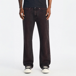 Pantalones vaqueros anchos de tiro medio color borgoña con bolsillos laterales, de mezclilla lavada, para un look diario urbano, hip hop y punk. - Product Image 1