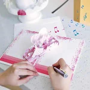 음악 레이저 컷 럭셔리 3D 팝업 종이 선물 카드로 기념일 잡초 초대 카드