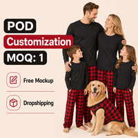 Ensemble de pyjamas de Noël personnalisés à carreaux noirs unis pour toute la famille, en polyester, pour hommes, femmes et enfants, livraison directe, POD, MOQ 1 pièce