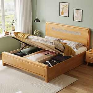 Solid Wood Storage Bed 1.8M Double Size With High Storage For Bedroom - Product Image 1