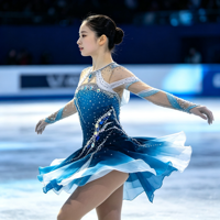 Robe de patinage artistique à manches longues et dos nu, dégradé bleu et blanc, avec strass en maille pour enfants et adultes, pour les compétitions sur glace