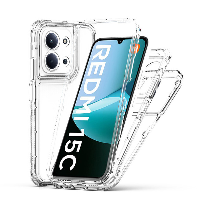 Hot Sale 3 in 1 Glare Clear Shockproof Phone Case Anti-Dirty Transparent Protective Cover for Redmi 15C Redmi Note 13