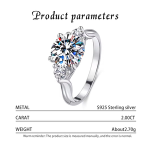 Bague de luxe en argent sterling S925 plaqué or, sertie de trois pierres de moissanite taille brillant couleur D VVS1 2 carats, certifiée GRA - Product Image 3