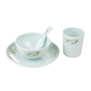 Juego de Vajilla Yangge de 3 Piezas: Tazón Redondo, Plato, Cuchara y Taza de Té, Duradero para Uso Diario, Diseño de Color Sólido - Product Image 1