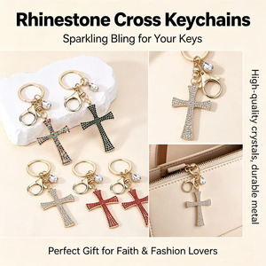 Rhinestone Cross Keychains With Sparkling Crystal Details And Durable Metal Clasp For Bag Accessory - Product Image 3