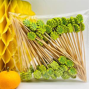 Parasols en <span class=keywords><strong>palmier</strong></span> vert faits à la main, pics à cocktail en bambou, pics à fruits pour les boissons, décoration de fête à la piscine - Product Image 2