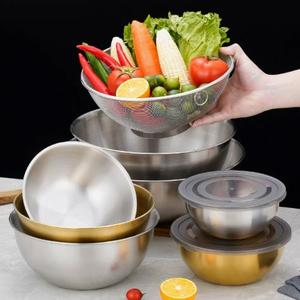 ชุดชามผสมสแตนเลสขนาดใหญ่ 1-5 ควอร์ต แบบซ้อนได้ ทันสมัย สำหรับใส่ผลไม้ สลัด อาหาร หรือนวดแป้ง พร้อมฝาปิด - Product Image 1
