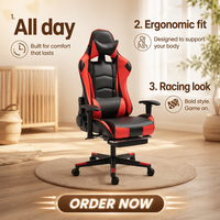 Chaise de bureau pour ordinateur, chaise de gaming style course, base en métal/nylon, accoudoirs en cuir PU, inclinable, traditionnelle