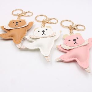 Leather Ballet Dancing Bear <b>Keychain</b> Cute Animal Figure Key Pendant - Product Image 3