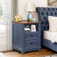 Table de chevet 18' style farmhouse en bois véritable avec 3 tiroirs, table d'appoint, commode, armoire de chevet, poignée métallique bleu marine pour chambre et salon