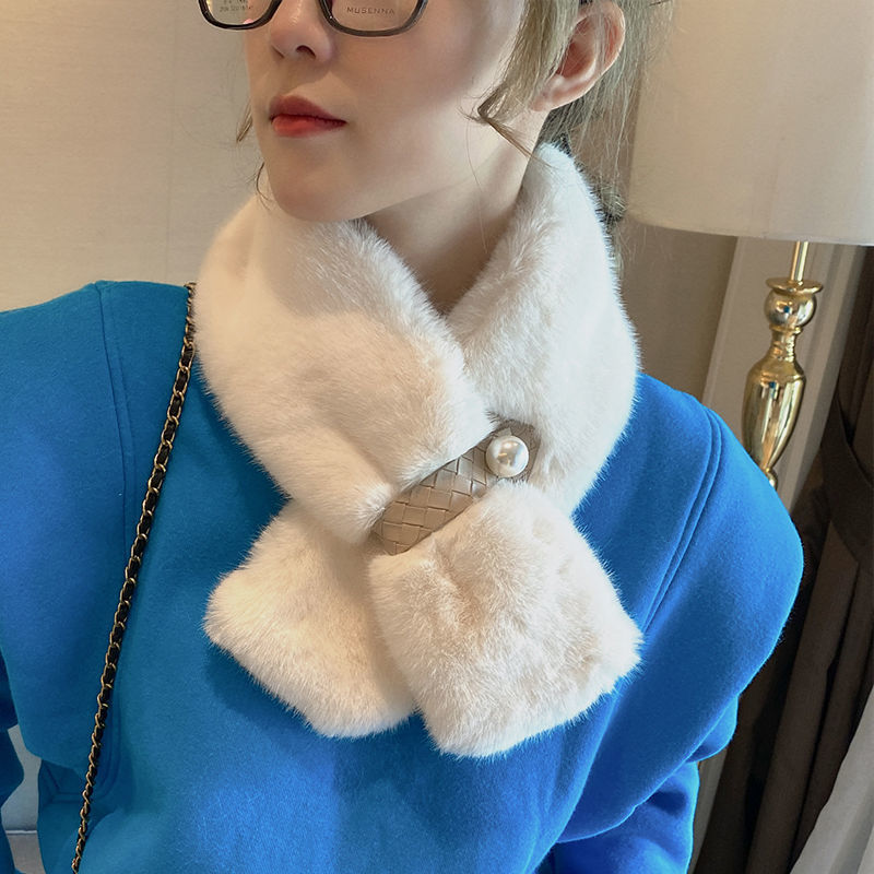 Меховой шарф, теплый мех с жемчугом, роскошный зимний мягкий плюшевый искусственный кроличий мех для женщин и девушек, взрослый полипропиленовый пакет, средний собственный завод