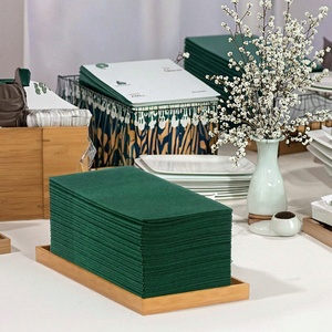 Thân Thiện Với Môi Cao Cấp 40*40Cm Phục Vụ/Đảng Khăn Ăn Thiết Lập Với Dao Kéo Túi-Prefold Màu Xanh Lá Cây Linen Kết Cấu 50 Gói - Product Image 4