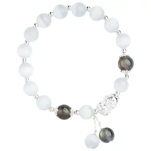 Cat's Eye Stone Bracelet Girl Retro Niche Design Transit Beads Gray Moon Stone Plasses Girlfriends Girlfriend Gifts