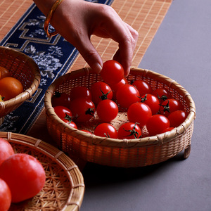 Bamboo Fruit Basket Round Handmade Woven Kitchen Food Storage Simple Style - Product Image 4