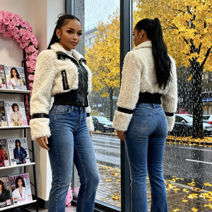 Winter Nieuwe Aanwinst Dames Kunstbont Korte Casual Jas met Polyester Voering Fleece Voering Omgeslagen Kraag Ritsjas - Product Image 6